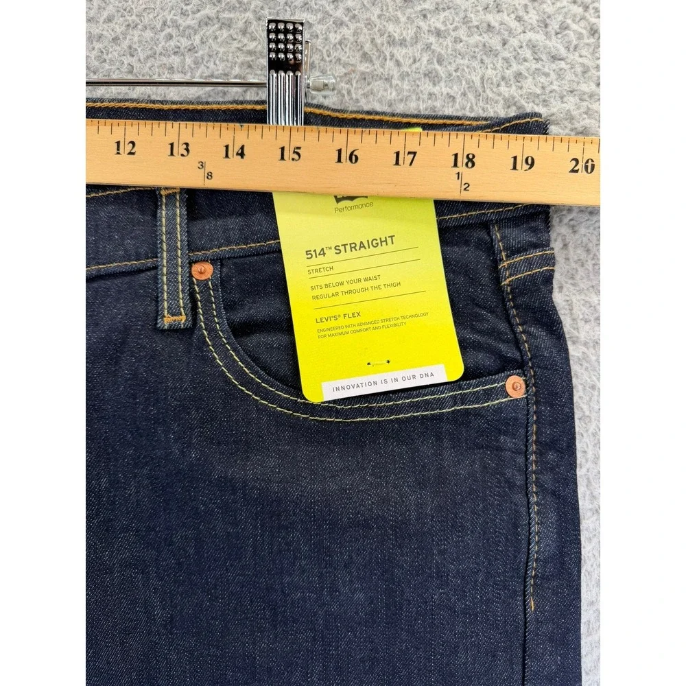 Levis 514 Straight Fit Mens Jeans 38x30 Dark Indigo Blue Performance Stretch New